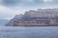 Panorama of the colorful cliff of the caldera in the Santorini island, Greece