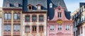 Panorama of colorful historic buildings on the market square of Mainz