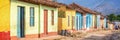 Panorama of colorful houses in a paved street of Trinidad Cuba Royalty Free Stock Photo