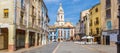 Panorama of the colorful market square of Xativa