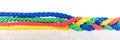 Panorama, colorful ropes are connected, cooperation and cohesion Royalty Free Stock Photo