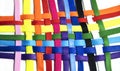 Panorama, colorful ropes are connected, cooperation and cohesion Royalty Free Stock Photo