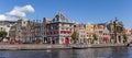 Panorama of the colorful Spaarne canal in Haarlem