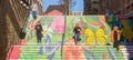 Panorama of the colorful stairs on the market square in Halle