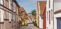 Panorama of a colorful street with historic houses in Ribe Royalty Free Stock Photo