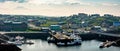 Panorama of the colorful town and harbor of Stykkisholmur, Snaefellsness peninsula Iceland