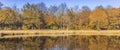 Panorama of colorful trees reflecting in the water in Borger