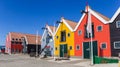 Panorama of colorful wooden houses in Zoutkamp