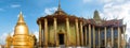 Panorama of complex of Temple of Emerald Buddha in Bangkok, Thailand Royalty Free Stock Photo