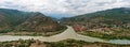 Panorama of confluence of the two rivers, and historical center of Mtskheta town in Georgia