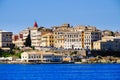 Panorama Corfu town from the sea. Old town buildings in Corfu Royalty Free Stock Photo