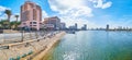 Panorama f Nile embankment with modern hotels, Cairo, Egypt Royalty Free Stock Photo