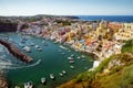 Panorama of Corricella village on Procida island, Campania, Ital Royalty Free Stock Photo