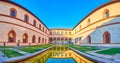 Panorama of the Corte Ducale, the most beautiful part of Sforza`s Castle, that serves as the residence of the Dukes, Milan, Italy Royalty Free Stock Photo