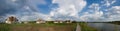 Panorama of cottage town on the lake shore