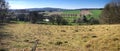 Panorama of country field with a barbed wire fence Royalty Free Stock Photo