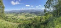 Panorama of countryside, wonderful summer landscape, mountain meadows, rural scenery. Mountain valley village landscape Royalty Free Stock Photo