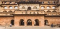 Panorama of the courtyard of the historic fort in Orchha