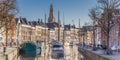 Panorama of a cruiseboat in a canal in Groningen