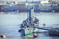 Panorama of the cruiser Aurora in St. Petersburg