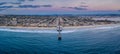 Panorama Crystal Pier Pacific Beach San Diego sunrise aerial Royalty Free Stock Photo