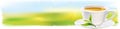 Panorama with Cup of tea and a natural green leaf. Royalty Free Stock Photo