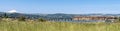 Panorama of the Dalles Bridge across the Columbia River with Mount Hood in the background at The Dalles, Oregon, USA Royalty Free Stock Photo