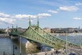 Panorama of Danube and Liberty Bridge or Freedom Bridge in Budapest, Hungary, connects Buda and Pest across the River Danube Royalty Free Stock Photo