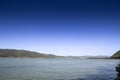 Panorama of the Danube river near the Serbian city of Donji Milanovac in Iron Gates, also known as Djerdap, which are the Danube Royalty Free Stock Photo