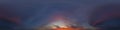 Panorama of a dark blue evening sky with pink Cumulus clouds. Seamless hdr 360 panorama in spherical equiangular format Royalty Free Stock Photo