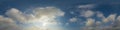 Panorama of a dark blue sunset sky with golden Cumulus clouds. Seamless hdr 360 panorama in spherical equiangular format Royalty Free Stock Photo