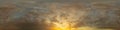 Panorama of a dark blue sunset sky with golden Cumulus clouds. Seamless hdr 360 panorama in spherical equiangular format Royalty Free Stock Photo