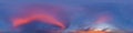 Panorama of a dark blue sunset sky with pink Cumulus clouds. Seamless hdr 360 panorama in spherical equiangular format Royalty Free Stock Photo