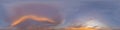 Panorama of a dark blue sunset sky with pink Cumulus clouds. Seamless hdr 360 panorama in spherical equiangular format Royalty Free Stock Photo