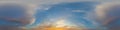 Panorama of a dark blue sunset sky with pink Cumulus clouds. Seamless hdr 360 panorama in spherical equiangular format Royalty Free Stock Photo