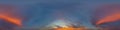 Panorama of a dark blue sunset sky with pink Cumulus clouds. Seamless hdr 360 panorama in spherical equiangular format Royalty Free Stock Photo