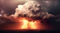 Panorama Dark cloud at evening sky with thunder bolt. Heavy storm bringing thunder, lightnings and rain in summer. Black and white Royalty Free Stock Photo