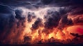 Panorama Dark cloud at evening sky with thunder bolt. Heavy storm bringing thunder, lightnings and rain in summer. Black and white Royalty Free Stock Photo