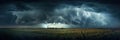 Panorama Dark cloud at night with thunder bolt. Heavy storm bringing thunder, lightnings and rain in summer Royalty Free Stock Photo