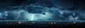 Panorama Dark cloud at night with thunder bolt. Heavy storm bringing thunder, lightnings and rain in summer Royalty Free Stock Photo