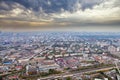 Panorama with dark yellow clouds under Moscow