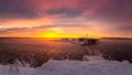 Panorama of dawn on the Reftinsky reservoir in winter, Russia Ural,
