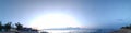 Panorama of the dawn. The sun rises. Morning. Morning beach. Nature. Sea shore sutra. early morning on the coast.