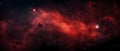 Panorama of deep space red nebula with stars. Universe.