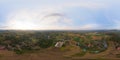 360 panorama by 180 degrees angle seamless panorama of aerial top view of paddy rice, green agricultural fields in countryside or Royalty Free Stock Photo