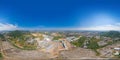360 panorama by 180 degrees angle seamless panorama of aerial view of electricity generating, voltage poles. Power lines on Royalty Free Stock Photo