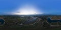 360 panorama by 180 degrees angle seamless panorama of aerial view of hotel resort with green mountain hill. Nature landscape Royalty Free Stock Photo