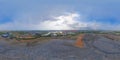 360 panorama by 180 degrees angle seamless panorama of aerial view of stack of large mountain garbage pile, plastic bags, and Royalty Free Stock Photo