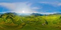 360 panorama by 180 degrees angle seamless panorama view of paddy rice terraces, green agricultural fields in rural area of Mu Royalty Free Stock Photo