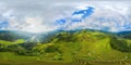 360 panorama by 180 degrees angle seamless panorama view of paddy rice terraces, green agricultural fields in rural area of Mu Royalty Free Stock Photo